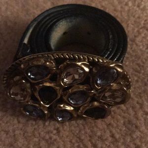 Chico’s Crystal Stones, Navy Blue all Leather Belt